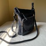 Wise Owl Leather Crossbody Bag Faded Navy Blue Brass Zip Vintage Unisex Satchel Black Photo 4