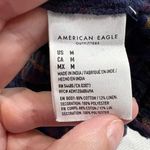 American Eagle Dark Plaid Cropped Puff Sleeve Lace Tie Top Sz M women’s Photo 6