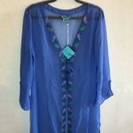 Letarte Cover Up Handmade South Ocean Embroidered Beach Tunic in Azure Sz L NWT Blue Size L Photo 3