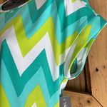 Tacera NWT Chevron teal white lime green blouse S Photo 5