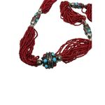 Vintage Tribal Coral Bead crimson red mini beaded Necklace & Balls Of Silver Pla Red Photo 4