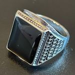 Elegant obsidian S925 antique silver ring size 9.5 Photo 2