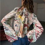 NWT Never Fully Dressed Marble Bibi Tie Neck Top Gold Multi Long Sleeve Size 8 Photo 1