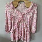 Free People Rebecca Floral Ruffled Mini Dress Bubblegum Pink Size XL Long Sleeve Photo 0
