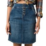 prAna Aubrey Exposed Button Fly High Waist Stretch Pencil Back Slit Denim Skirt Photo 0