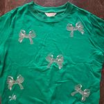 Lilly Pulitzer  Holiday Ballad Cotton Green Sweatshirt Silver Bow Embellishment Photo 1