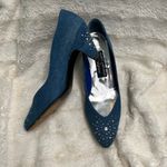 Stuart Weitzman  Blue Denim Heels with Silver Rhinestone Accents Photo 4