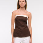 Abercrombie & Fitch AnF Dark Brown White Beige Linen Blend Tube Top Blouse Photo 2