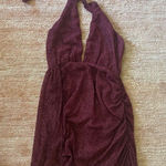 Saylor  Burgundy Velvet Burnout Halter Mini Dress Size S Ruched Lined Sexy Photo 0