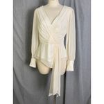 Tadashi Shoji Vintage Tadashi 100% Silk Ivory Draped Wrap Blouse Sheer Chiffon Sleeves S 10 Photo 6