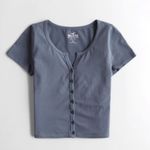 Hollister Blue Button Through Baby Tee Crop Top Photo 1