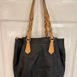 st. john's bay  Black Faux Leather‎ Braided Handle Shoulder Bag Tote Purse Photo 5