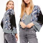 Free People Mix N Match Mixed Print Top V-Neck Crop Boho in Black Combo Size M Photo 1