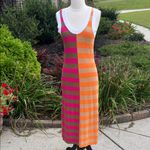 New Maxi Dress Sweater Colorblock Striped Mod Pink Photo 1