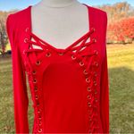 Venus  Red Lace Up Long Sleeve Top Photo 6