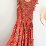 MELLODAY | Smocked Floral Sleeveless Maxi Dress | Orange Mustard Palm | Sz XS Photo 1