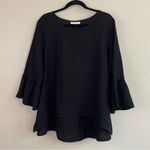 Bryn Walker Fran Basic Light Linen Round Neck Ruffle 3/4 Bell Sleeve Top Size L Photo 2