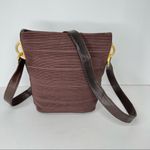 Sharif Americana brown leather mixed media rib bucket zip crossbody bag purse Photo 1