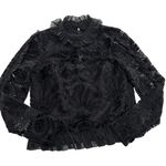 ML Monique Lhuillier Blouse Womens Small Sheer Velvet Floral Lace Long Sleeve Black Photo 1