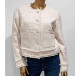 EXPRESS Women's Fringe Tweed Novelty Button Oversized Cropped Jacket Size S Photo 4