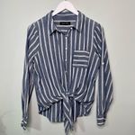 Ivanka Trump Blue Chambray Striped Button Down Tie Front Shirt Long Sleeve Photo 8