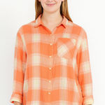 Abound NWOT  Women Oversized Coral Plaid Flannel Long Sleeve ButtonUp Shirt Small Photo 0