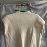 Cream Ribbed Short Sleeve Sweater Padded Shoulders Tan Size L Photo 3