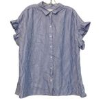 Lola River Women's Blue White Striped Ruffle Sleeve Button Photo 0