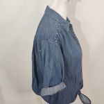 EXPRESS  Denim Snap-Up Crop Top Tie Front Size XS Western Jean Shirt Photo 3