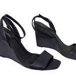 Brooks Brothers Leather Ankle-Strap Open-Toe Wedges Navy Blue Size 8.5 Photo 1