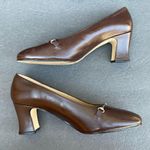 Etienne Aigner Vintage Brown Leather Pumps 7.5 Wide Horse Bit Photo 8