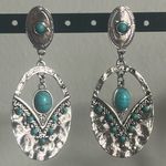 Silver Tone Turquoise Dyed Howlite Southwestern Earrings with Ornate Metalwork Photo 6
