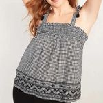Old Navy  Black & White Gingham Plaid Tie Shoulder Embroidered Hem Tank Top~Large Photo 0