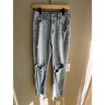 American Eagle  Light Wash Distressed Ripped Raw Hem Mom Jeans Photo 8