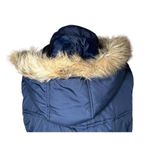 Faded Glory  Puffer Vest Womens Blue Faux Fur Trim Removable Hood Cinched Waist S Photo 5