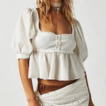 Free People  Leave It To Me Top Babydoll Puff Sleeve Size Small White Boho Cotton Photo 0