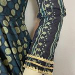 Idaho Clothing Indian Dress Maxi Scarf Set Dots Stripe Medium Cut Out Green Gold Photo 7