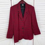 Vintage Chad Stevens Buffalo Check Long Boyfriend Blazer Red Black 12 Photo 7