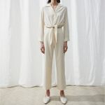 Nanushka Tanya Jumpsuit Size Small Long Sleeve Cut Out Tie Front Cream Photo 5