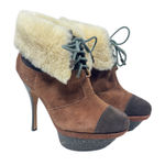 L.A.M.B. Pier Booties Suede Shearling Platform Boots High Heels Brown Size US‎ 8 Photo 0
