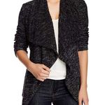 BNCI by Blanc Noir Tweed Drape Front Shawl Collar Cardigan Sweater Size Small Black Photo 1