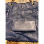 Tory Burch  Navy Leather Marion Slouchy Tote Bag Purse Gold Chain & Wallet EUC Photo 2