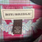 Bit and Bridle Women's Size L Pearl Snap Western Shirt Plaid Pink Embroidered Size L Photo 3