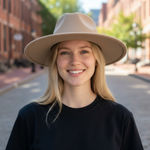 Wide Brim Fedora Hat Womens Beige Taupe Style Fashion Dressy Church Tan Photo 0