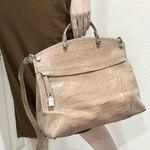 Furla Piper Cartella Sabbia /Beige Croc Embossed Leather Tote Satchel Crossbody Photo 5