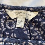 Lucky Brand  Navy Blue Boho Peasant Top Floral Border Print Medium Photo 1