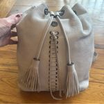 Rebecca Minkoff Cream Pebbled Leather Backpack with Lace Up and Tassel Detail Photo 5