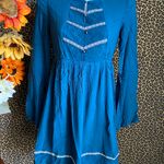 Doe & Rae ✅3/$30✅ NWT Teal Blue Western Long Open Bell Sleeve Lace Trim Dress | LARGE | Photo 2