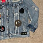 Signature 8 embellished denim jean jacket rose patch, bead peace rips and tears Blue Photo 1