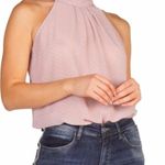 Elan women’s lilac polka dot top sleeveless turtleneck sheer size medium Photo 0